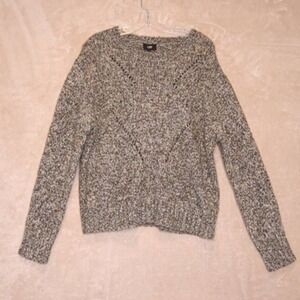 Line Sweater Womens Gray Space Dye Preppy Comfort Crew Neck Textured L New